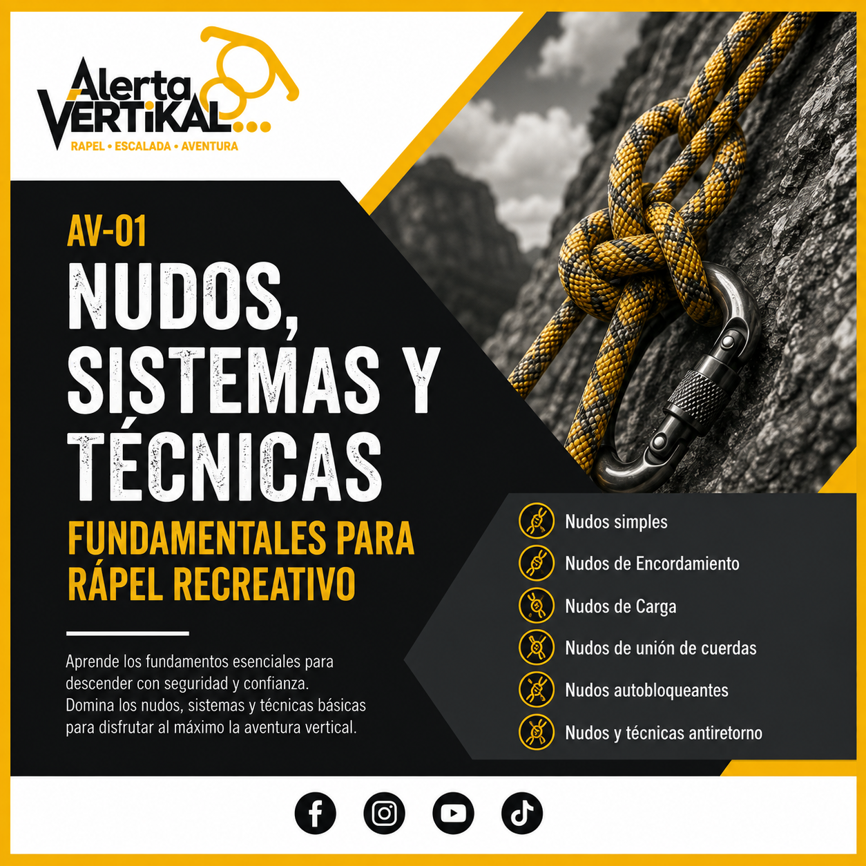 Portada AV-01: Nudos, Sistemas y Técnicas Fundamentales para Rapel Recreativo